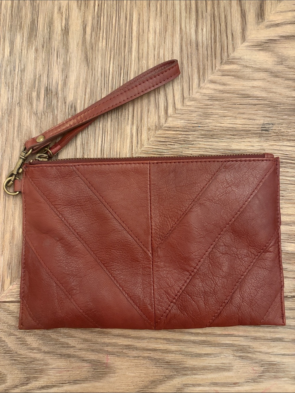 Lucky Brand Rust Leather Wristlet Clutch